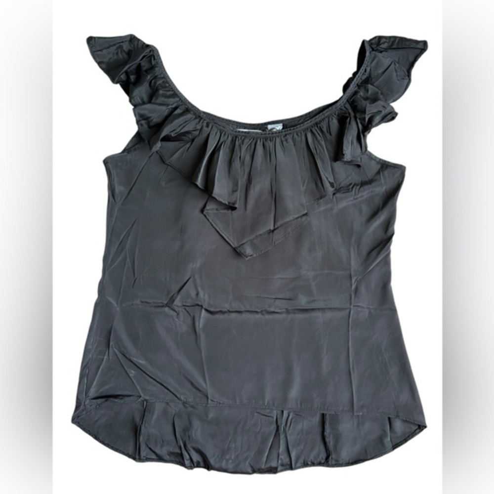 Rancho Estancia, black ruffle blouse size large.